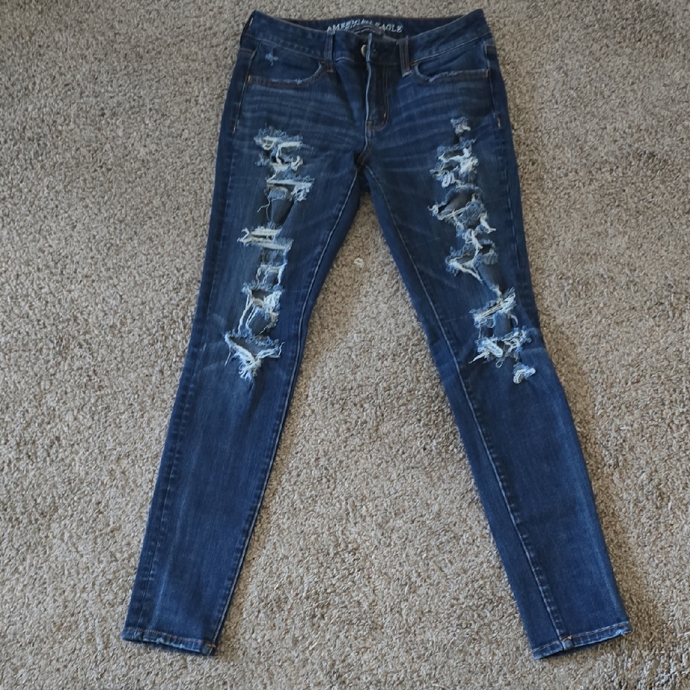 American Eagle Outfitters Women's Ripped Dark Blue Skinny Jeans